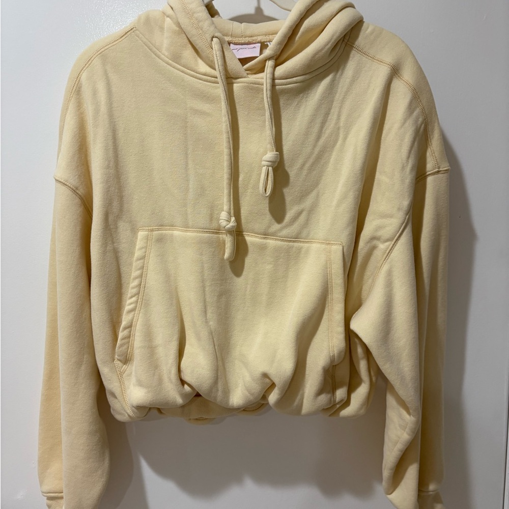 Cropped Lightweight Hoodie in Pale Yellow